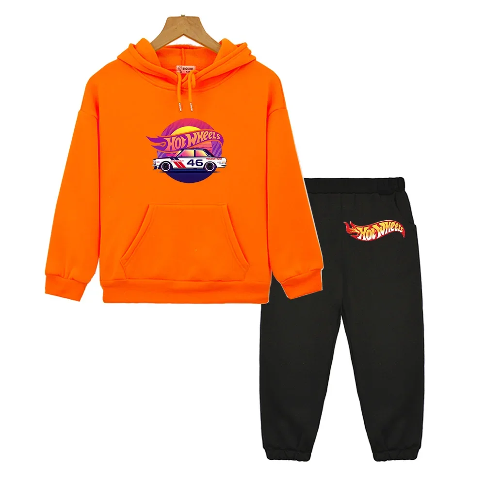 Hot Wheels Fashion Anime Hoodies and Pants Set Sports Car Sweatshirts Kawaii Cartoon for Boys/Girls Clothes High Street Pullover