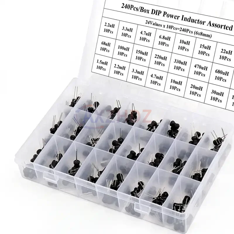 240PCS 6x8 I-Shaped Power Inductor Kit Box 2.2/3.3/4.7/10/15/22/33/47/68/100/220/330/470/680uH/1mH/2.2/3.3/4.7/10/20/30/100MH