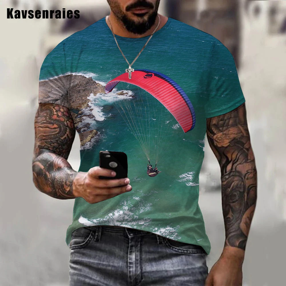 Paragliding Printed 3D T-shirt 2022 Fashion Summer Cool Extreme Sport Streetwear T Shirts Boy Girl Oversized Tops