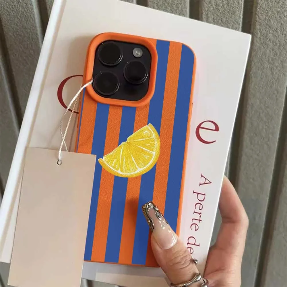 Blau-weiß gestreifte Zitronen-Handyhülle für iPhone 17 16 15 14 13 12 11 Pro Max 16 15 Plus XR Silikon Matt Weiche Stoßfeste Hülle – Detail 6