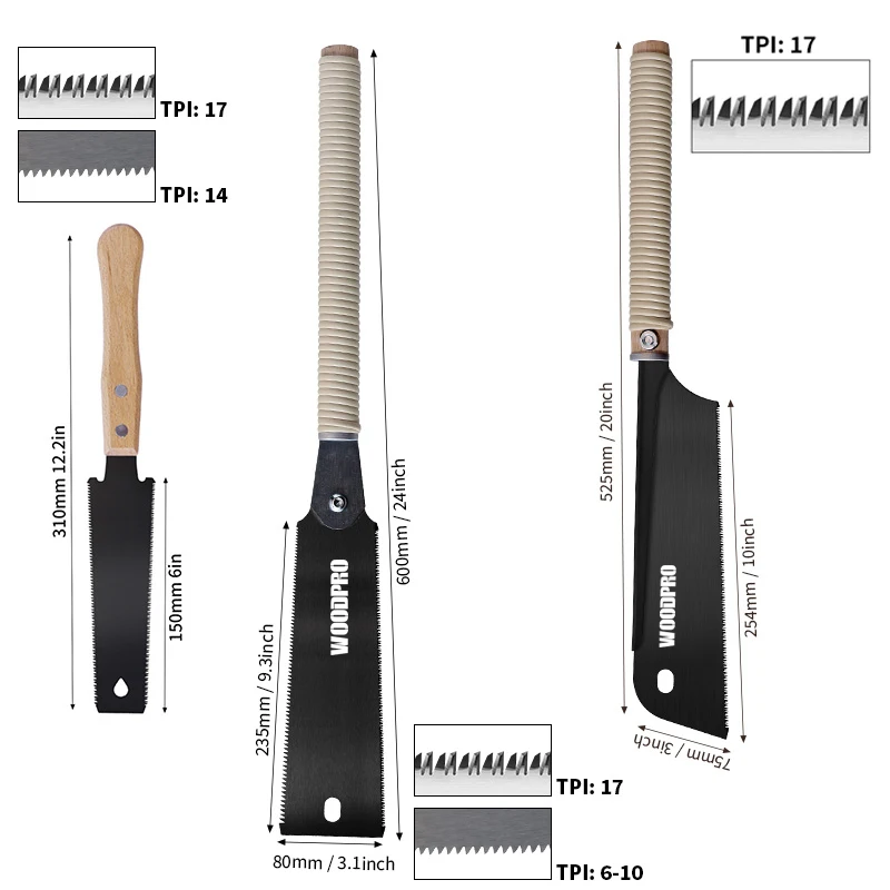 Japanese Pull Saw Set 6 Inch Double-Sided Small Pull Saw 17/6-10 TPI Double Edge Saw 17 TPI Single Edge Saw for Wood PVC Pipe
