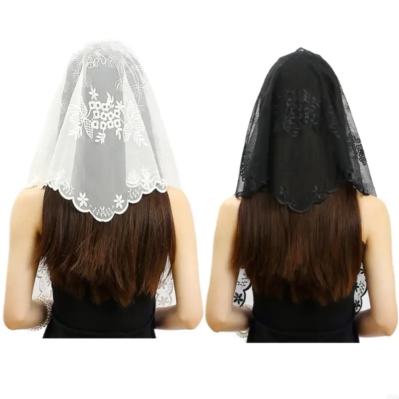 

HXBA Women Lace Traditional Mass Catholic Mass Church Veil Embroidery Mantilla Triangle Mantilla Veil Latin Mass Chapel Veil