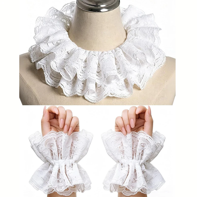 Neck Ruffle Collar Cuffs Set, Detachable Clown Costume Accessories