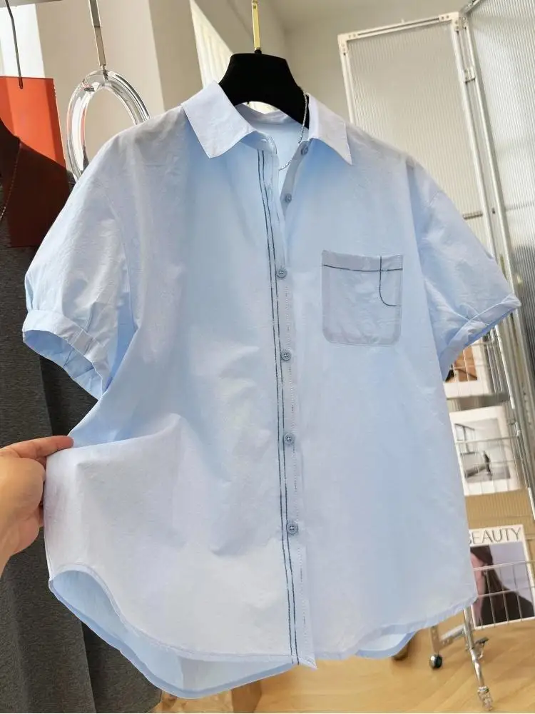 

2026 Spring/Summer Korean New Preppy Style Bubble Sleeve Shirt Vintage Top Fashion Casual Loose Short Shirt