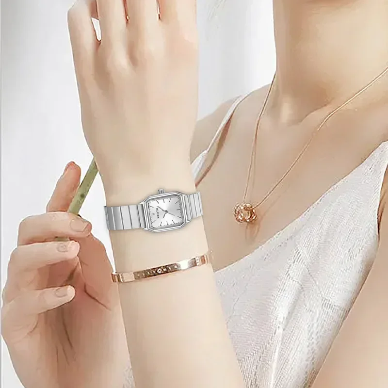 Relojes para mujer Reloj de pulsera de acero inoxidable con esfera única cuadrada de cuarzo de negocios de lujo para mujer Reloj de pulsera de oro