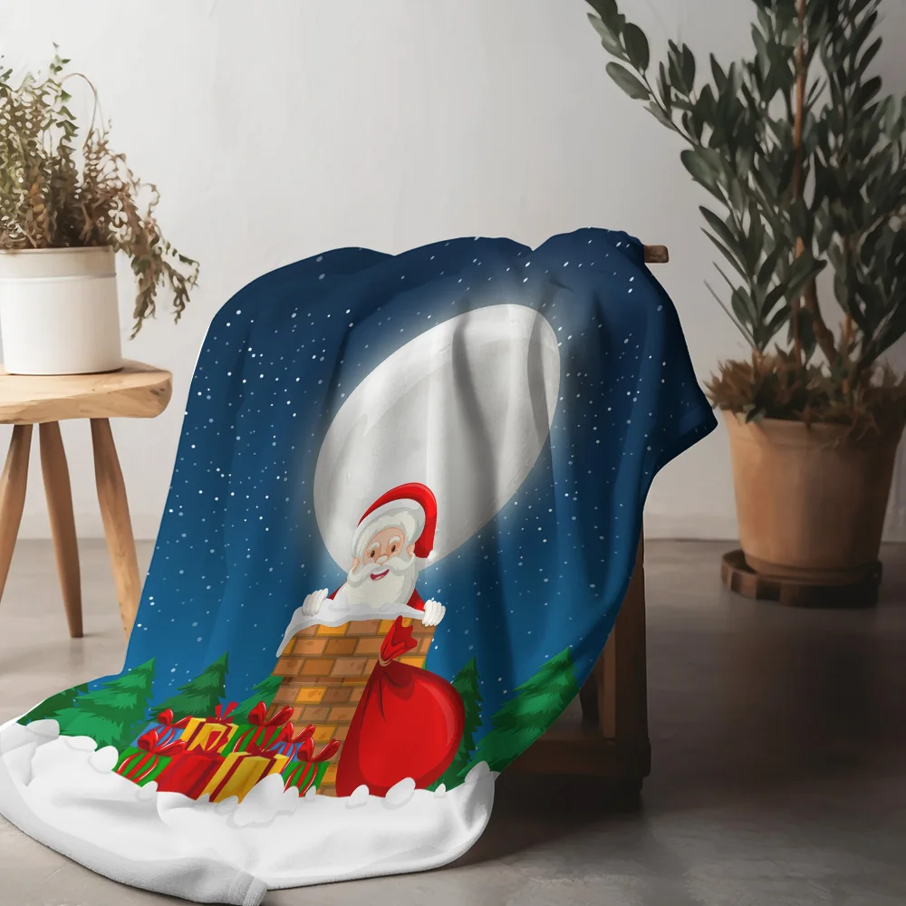 TU Christmas Throw Blanket Cozy Reindeer Santa Claus Holiday Decor Festive Gift Xmas Bedding Soft Warm Home Decoration Holiday S