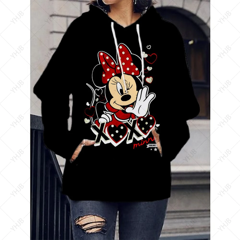 Spring Women Hoodies Cartoon Disney Minnie Mickey Mouse Print Fashion Sweatshirt Long Sleeve Pullovers Female Casual Sweatshirts