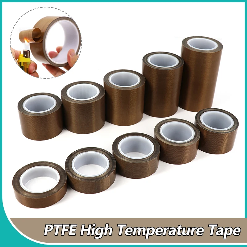 10M/Roll Thickness 0.13/0.18mm PTFE High Temperature Resistant Tape Adhesive Cloth Insulated Vacuum Sealing Tapes Width 5 ~ 50mm