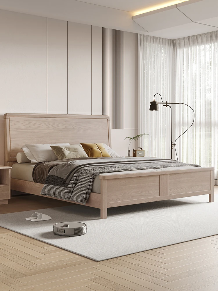 Ash solid wood bed, modern minimalist, master bedroom, marriage bed, 1.8m double bed, Nordic storage bed, 1m 5 bed