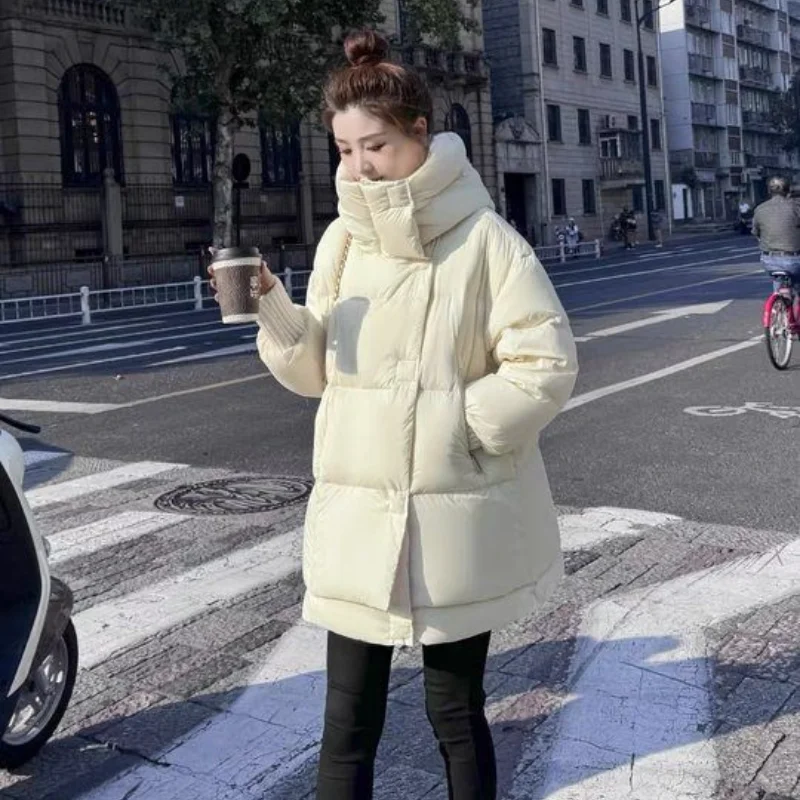 Women\'s Korean Winter Coat, Casual Down Jacket, Loose Thick Outerwear, Mid-length Warm Coats, Female Fashion, New, 2024