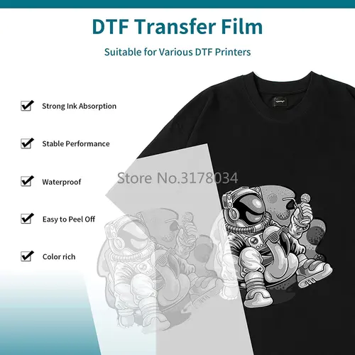 Imagen 2 del producto Película de transferencia DTF, papel de transferencia de calor PET, película de pretratación transparente brillante de doble cara A4 para impresora de inyección de tinta DTF Epson