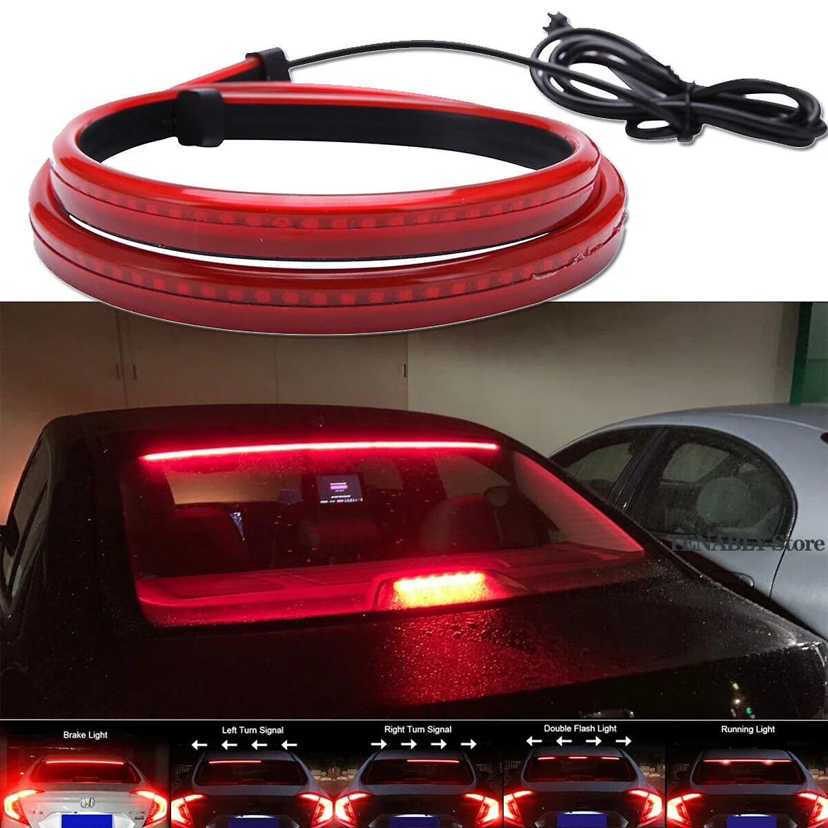 

Car Led Rear Brake Light Strip High Mount Brake Stop Turn Signal Light Auto Running Warning Driving DRL Tail Lamp 90cm 100cm 12V