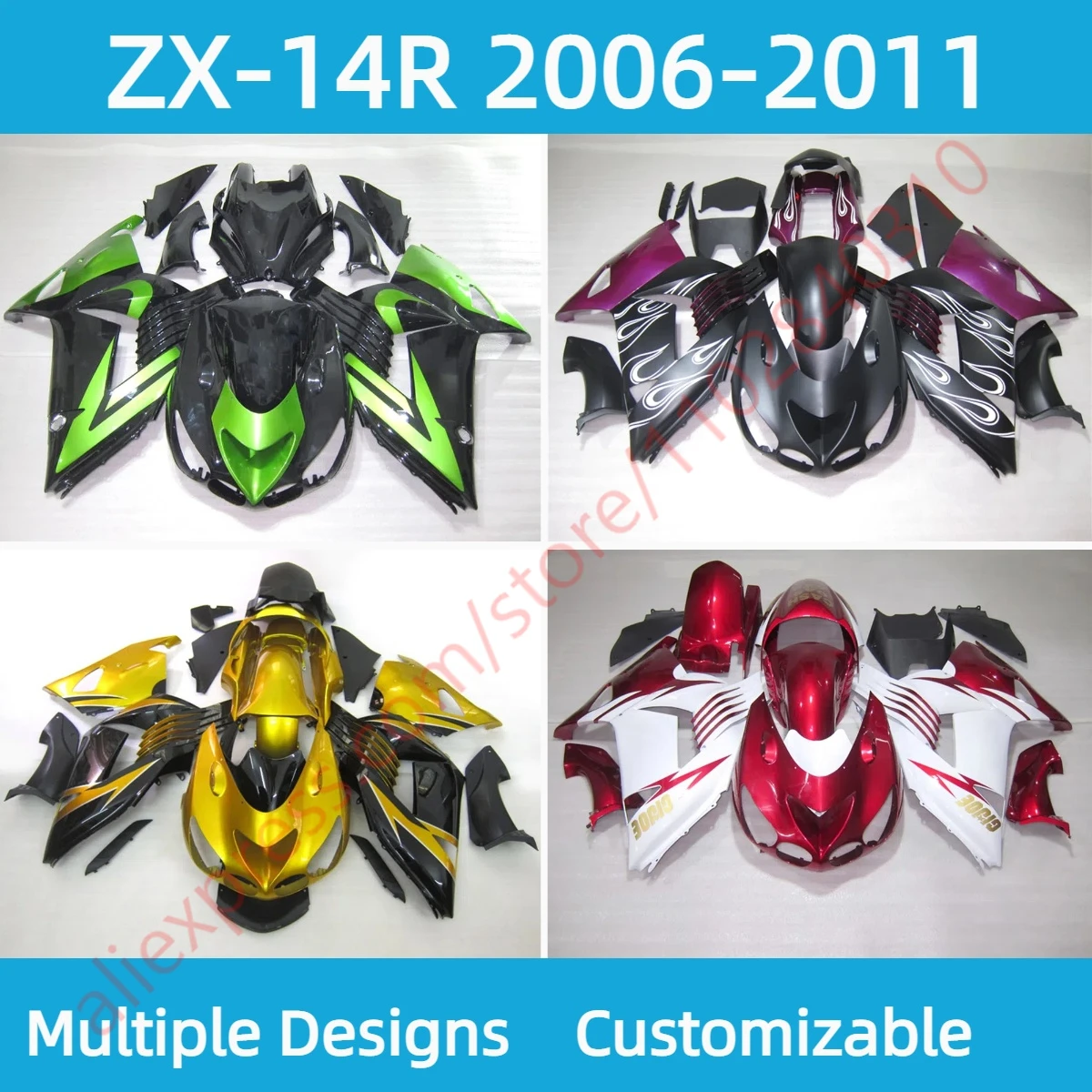 

Fairings Cover Set ZX14R 2006 2007 2008 2009 2010 2011 ABS Fairing Bodywork Kit Panel Parts Fit for Kawasaki ZX 14R 06-11