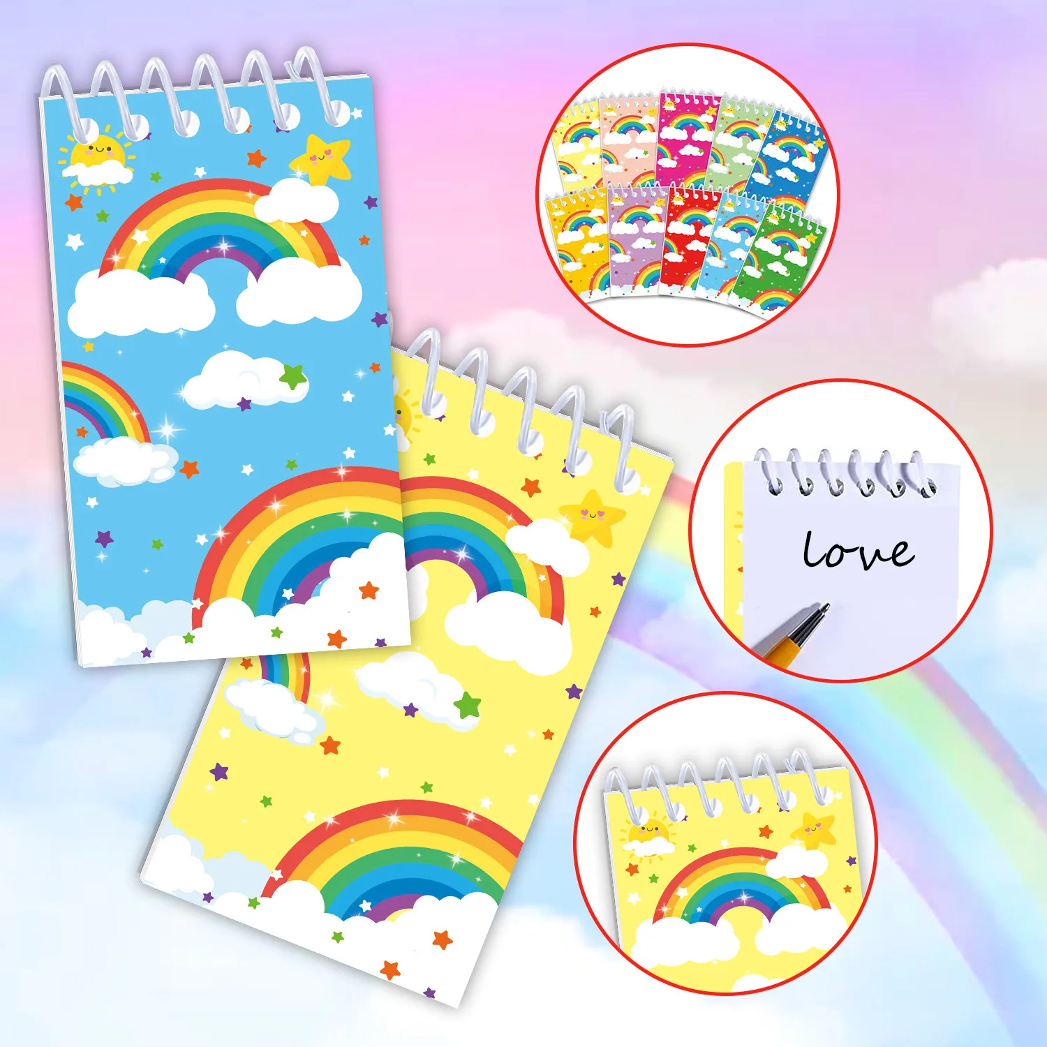 10Pcs Colorful Rainbow Theme Portable Coil Notebook Cloud Mini Notepad for Kids Birthday Baby Shower Party Favors School Rewards view 4