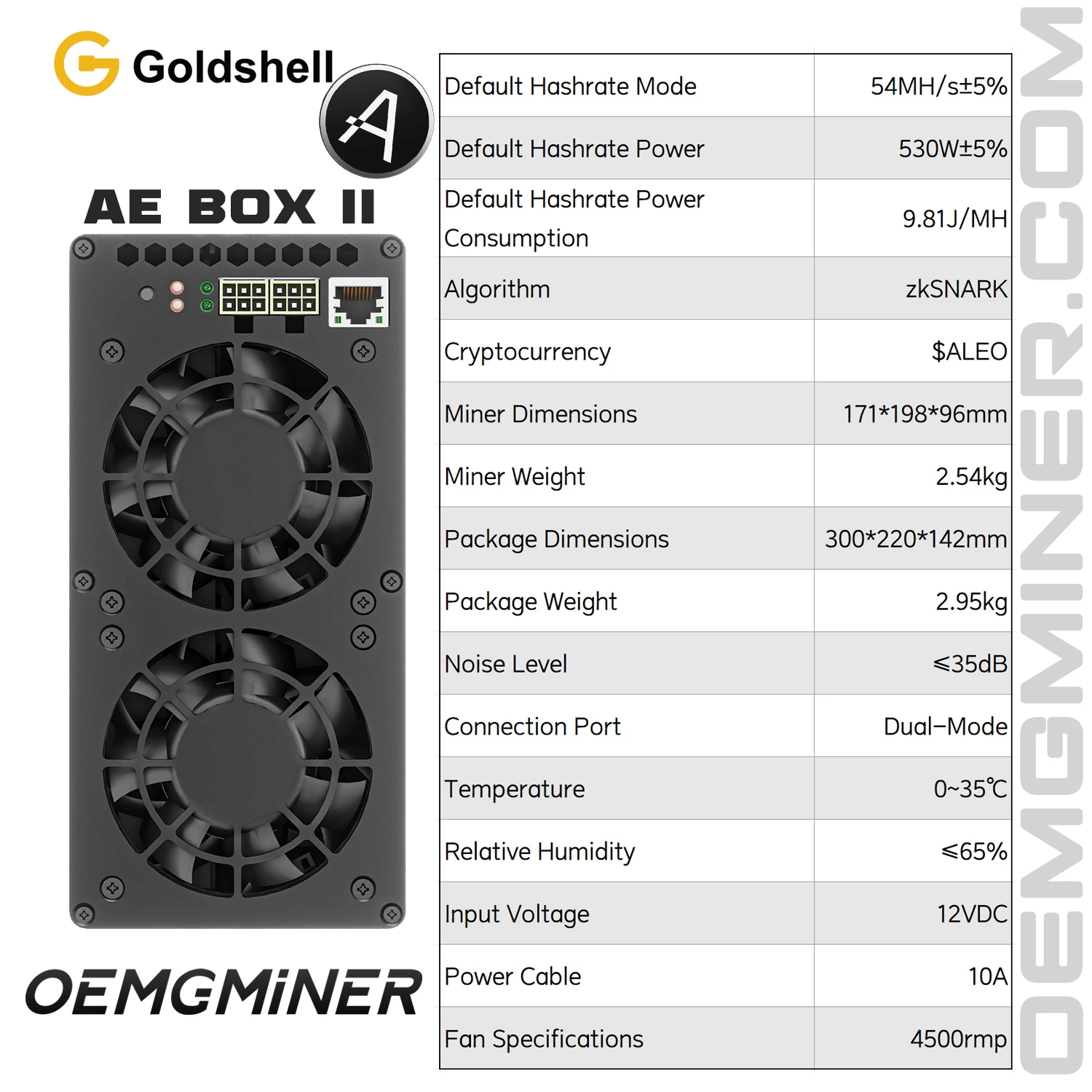 New Goldshell AE-BOX II 54Mh/s 530W Aleo Coin Miner Home Mining Silent AE BOX 2 Asic Miner with PSU