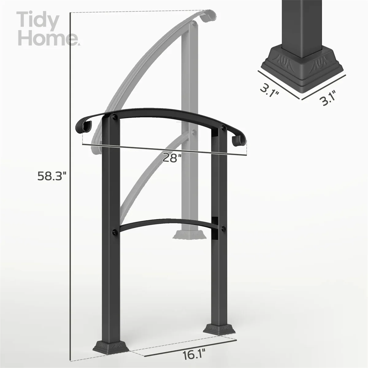 Black Step Metal Handrails for Outdoor Steps Stair Railing, Front Step Support, Sturdy Design, Secure Installation