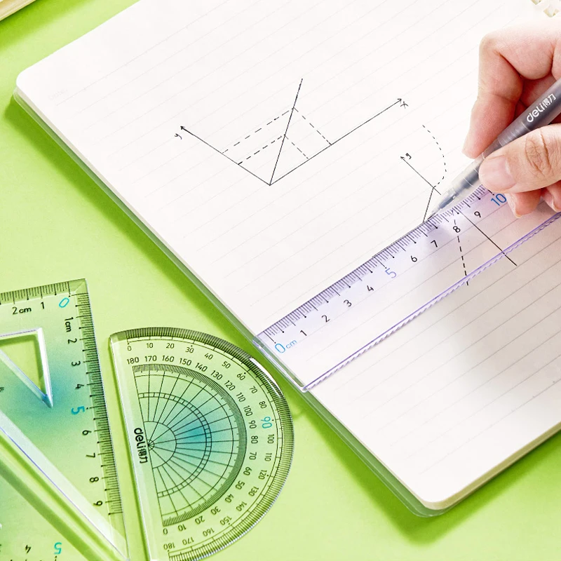デリカワイイグラデーション定規セット、多機能コンビネーション定規、三角形分度器合金、子供用図面、文房具、4 in 1