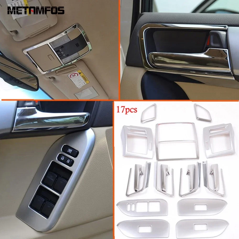 

Accessories For Toyota Prado 150 2010-2019 2020 Interior Chrome Window Lift Switch Cover Door Handle Bowl Air Vent Outlet Trim