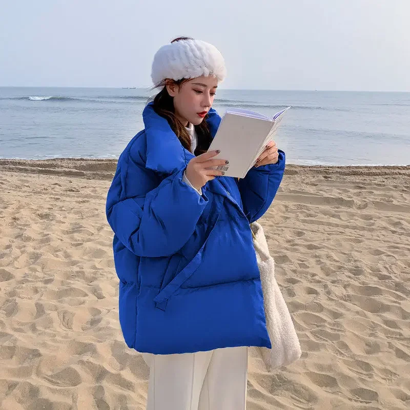 Winter New Cotton Clothing Women's Short Solid-color Fashion Down Cotton Temperament Bread Clothing Jacket Winter Ladies Coat