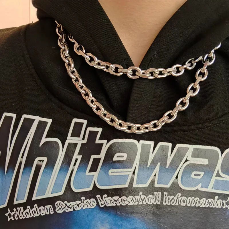 جديد 316L الفولاذ المقاوم للصدأ كابل قلادة سميكة يمكن قوي حلقة طويلة الدفاع عن النفس سلسلة للرجال النساء الصلبة لا تتلاشى