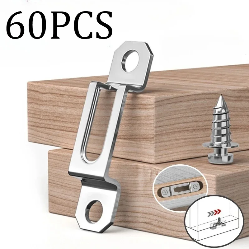 60PCS Stainless Steel Concealed Dual-purpose Connector Thickened Layer Board Connector Half/Full Sliding Hook Cabinet / Shelf