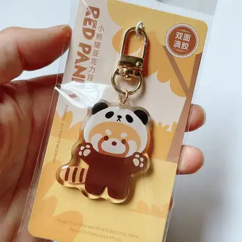 Śliczna czerwona panda lalka kluczyki do samochodu brelok Cartoon wzór ze zwierzętami akrylowe breloki Kawaii Panda wisiorek breloki do torby wisiorek prezent