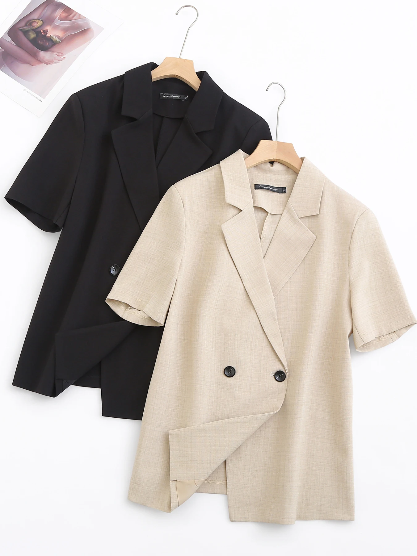 Casual Style plus Size Short Sleeve Suit Jacket Two Buttons Design Summer New Arrival Women's Fashion Outerwear Polyester Fiber