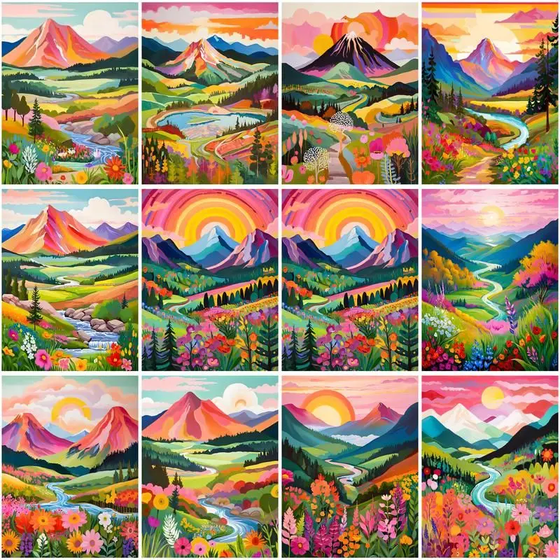 CHENISTORY Colorful Mountain Scenery Pictures By Number Door Kits Home Decoration Painting By Number Tree HandPainted Art Gift