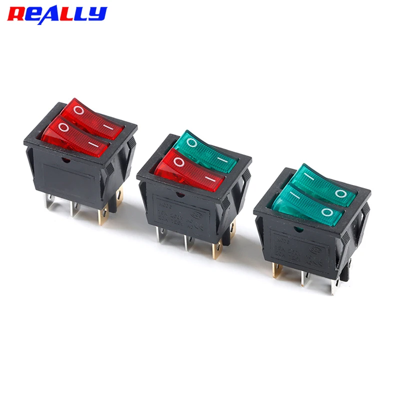 2/5PCS KCD8-212 Duplex Boat Rocker Switch 6 Pin 2Position DTSP On-Off Control Green Red 16A 220V Llluminated Power Switch