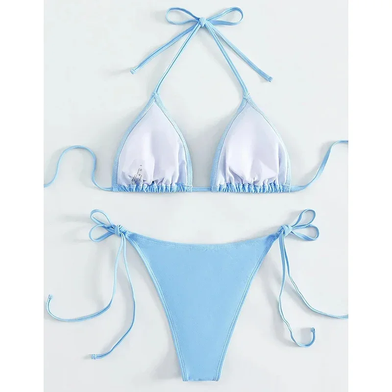 Trendiger gespleißter Diamant-Badeanzug für Frauen, sexy Dreieck-Neckholder-Tanga, Mikro-Bikini, Sommer, neuer Spice-Girl-Badeanzug, 2-teiliges Set