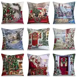 Christmas Cushion Cover Merry Christmas Decorations for Home 2024 Xmas Gift Navidad pillowcase Cristmas Ornament New Year 2025