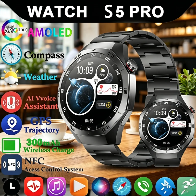 

2026 New Ultra Smart Watch Men GPS Watches 5 Pro AMOLED Display HD Call Health IP68 Waterproof Clock Fitness Smart Bracelet