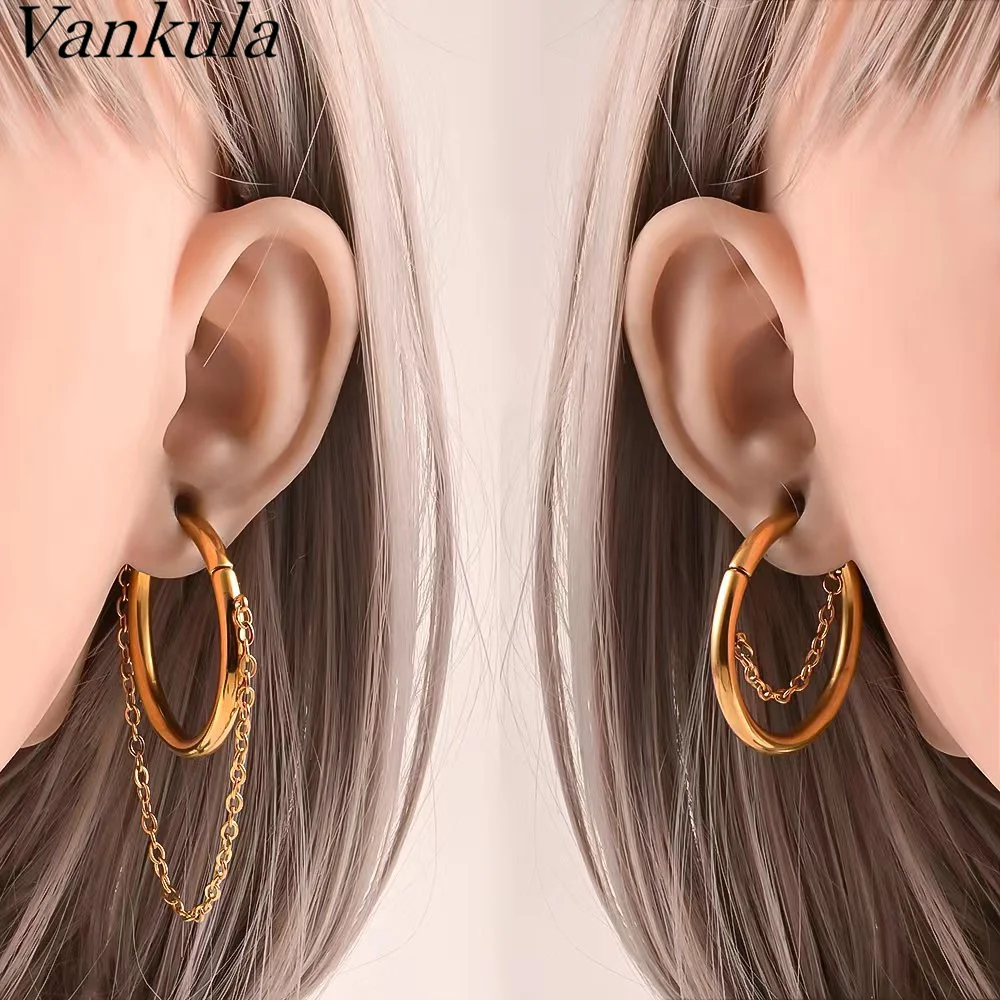 Vankula 10pc Stainless Steel Trendy Chain Magnet Ear Weight Body Piercing Jewelry Earring Gauges Stretchers Expanders