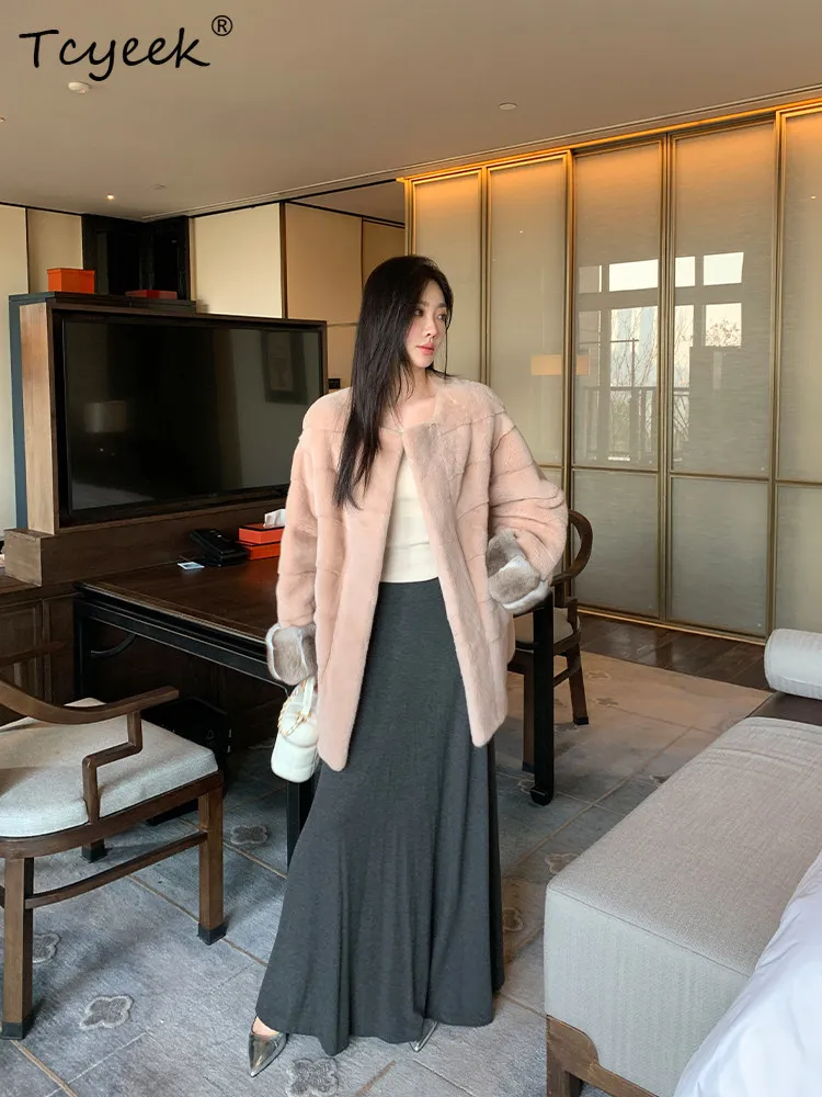 Tcyeek Luxury Natural Mink Fur Coat Woman Warm Winter Clothes Fashion Real Purple Mink New in Outerwears 2026 Casaco Feminino