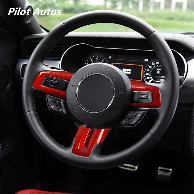 2015-2023 For Mustang Steering Wheel Button Panel Genuine Carbon Fiber 3D Decoration Sticker