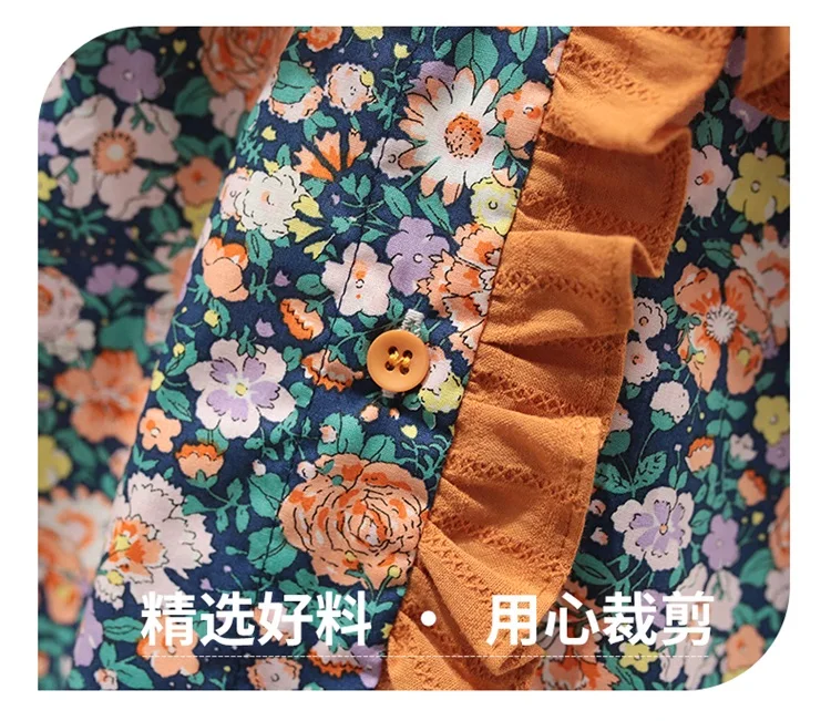 2023 new girls\' spring autumn  floral  long-sleeved shirt Blouse+ Casual Pants 2pcs Clothing set