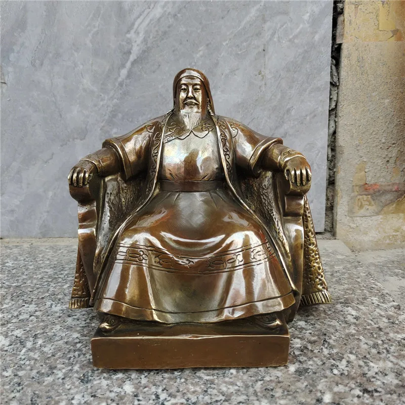 Genghis Khan Sitting Statue, the Genius of His Generation, Ironwood True, Pure Figure Sculpture, Bronze Home Decor
