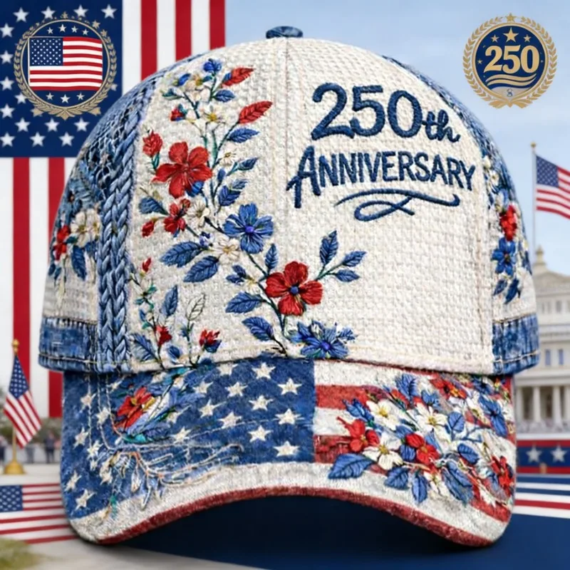 250Th Anniversary Digital Floral Print Baseball Cap Adjustable Women Men Patriotic Curve Brim Independence Day Collectible Gift