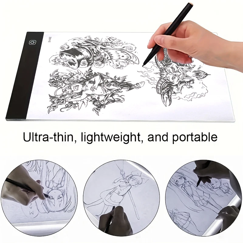 Portable A5/A4, tattoo drawing board+4 drawings, LED copying board tracking box, ultra-thin adjustable USB powered arts and craf