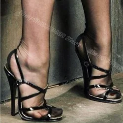 Black Ankle Buckle Stiletto Sandals Open Toe British Style Summer Party Dress New Fashion Women Shoes 2024 Zapatos Para Mujere