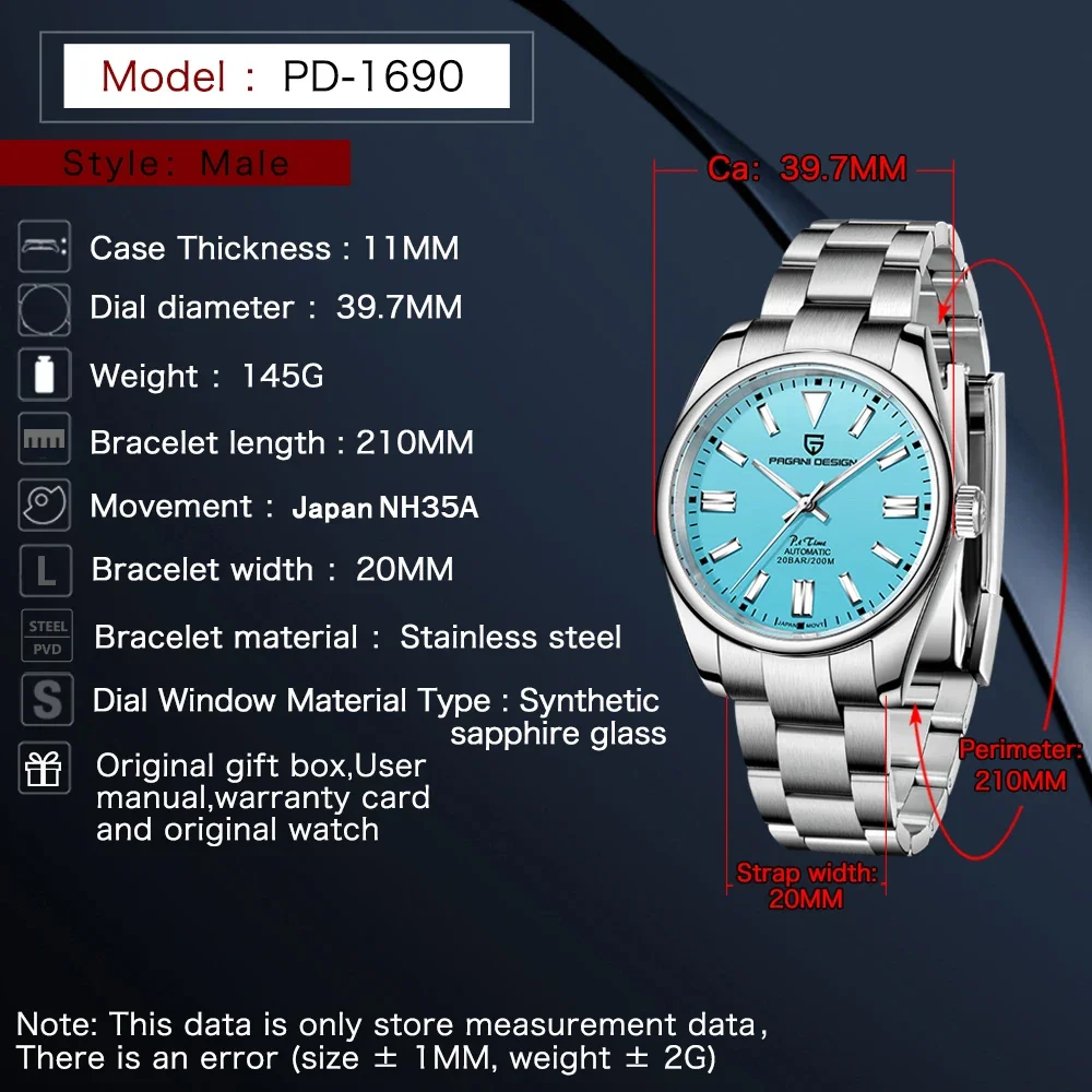 2024 PAGANI DESIGN Men Automatic Mechanical Watch Sapphire Glass Clock luxury watch Wriswatch reloj hombre PD1690 V2