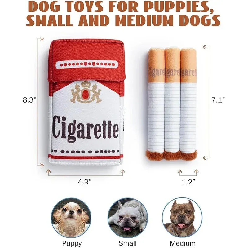 Creative Cigarette Interactive Giggles Dog Toys Funny Plush Chewing Toy with Squeaking Sound Dog Toy Cigaret Box Good Pet Gifts