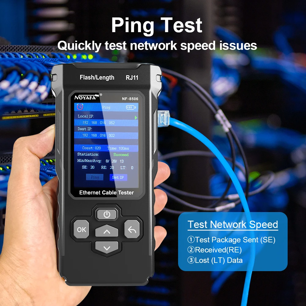 Imagem -02 - Noyafa-ethernet Cabo Tester com Ping Test ip Scan Network Cabo Tester Rj45 Rj11 Ferramentas Rastreador Nf8506