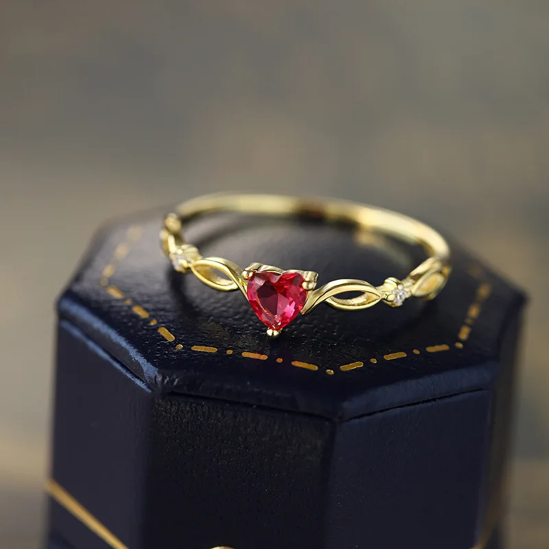 S925 Sterling Silver Heart Red Ring Korean Style Unique Minimalist Design Fashion Women’s Daily Wear Jewelry