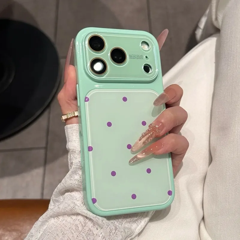 Kawaii Pastel Polka Dot Phone Case For iPhone 17 Pro max 16 15 13 Window Lens Protector Soft Glossy TPU Ins Aesthetic Cover 14