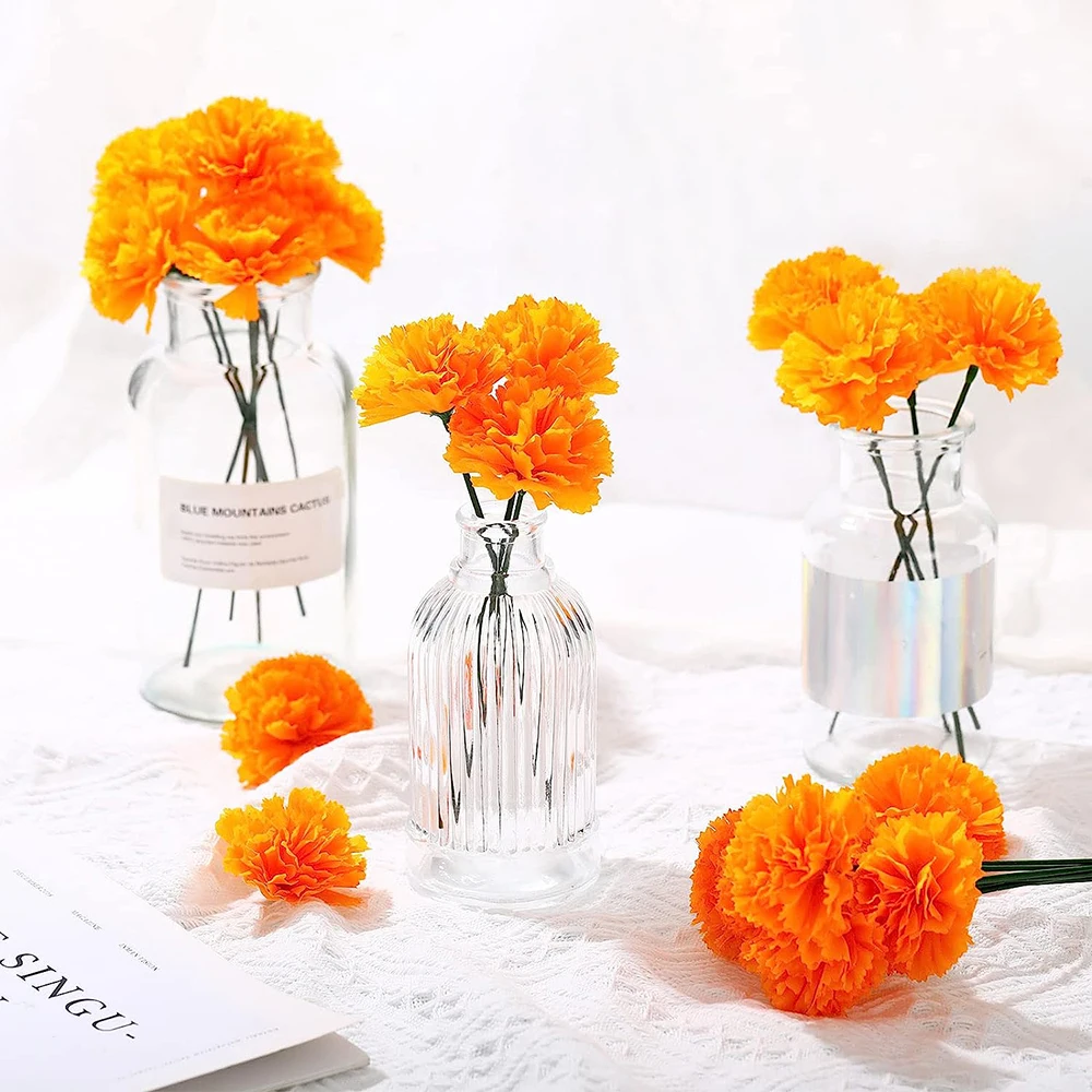 YeeNanee-رؤوس زهور القطيفة الاصطناعية مع جذع ، قطيفة قطيفة حرير برتقالي لديكور ديا دي لوس مويرتوس ، يوم الموتى تصنعه بنفسك ، 60 *