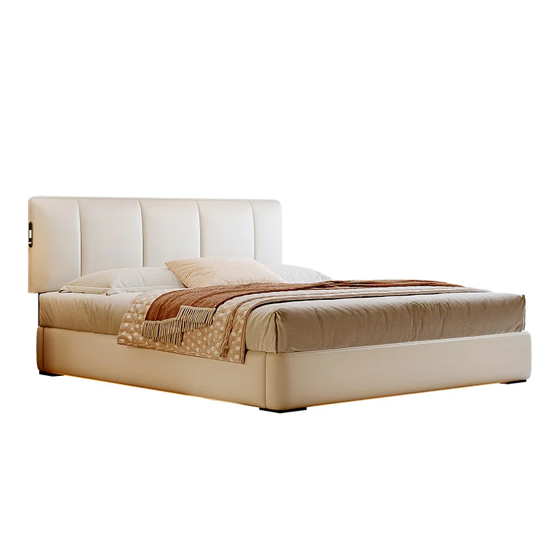 Leather bed small apartment cream wind double master bedroom soft bag translation electric storage bed