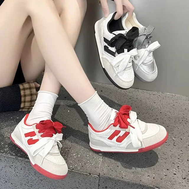 

Vintage Lightweight Leather Shoelace Casual Shoes Women's Fashionable Low Top round Toe Spring Summer Breathable Rubber Sole