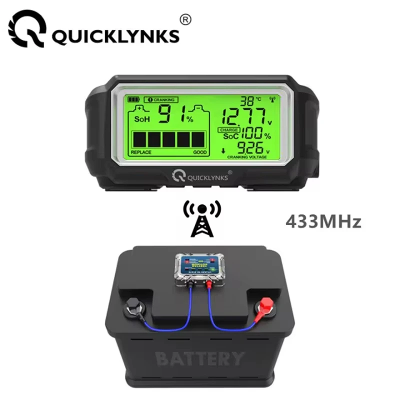 

QUICKLYNKS BM5-D LED Monitor Head Up Display For 12V Health Battery Charging Tester BUILT-IN SHOCK SENSOR Diagnostic Analyzer