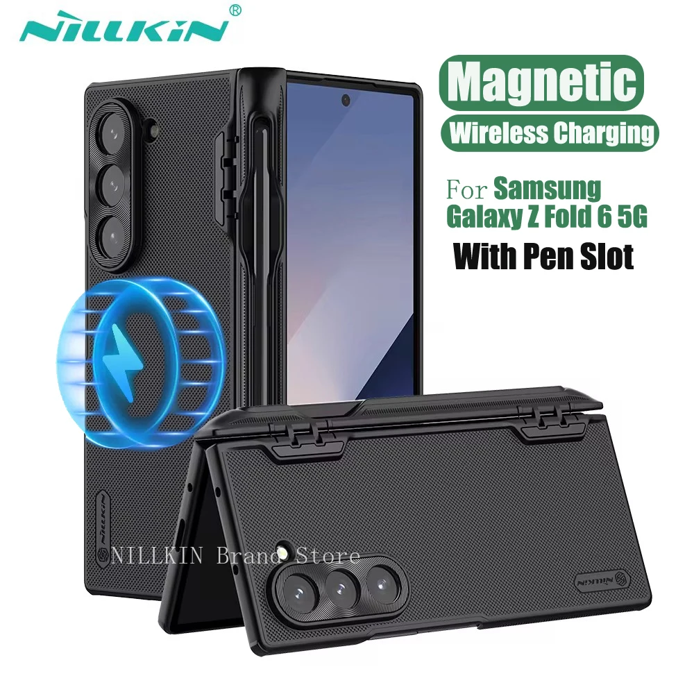 For Samsung Galaxy Z Fold 6 5G MagSafe Case NILLKIN Shockproof Folding Magnetic Wireless Charging Cover For Fold6 With Pen Slot